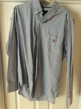 Polo by Ralph Lauren White Shirt with Blue Pinstripes and Red Pony